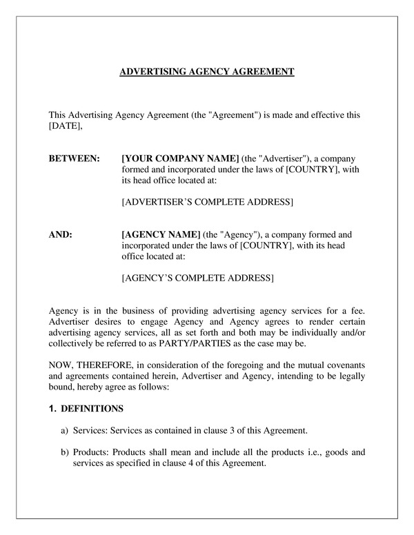 Advertising Agency Agreement Template Smart Sales kit Advertising Agency Agreement Template Smart Sales kit