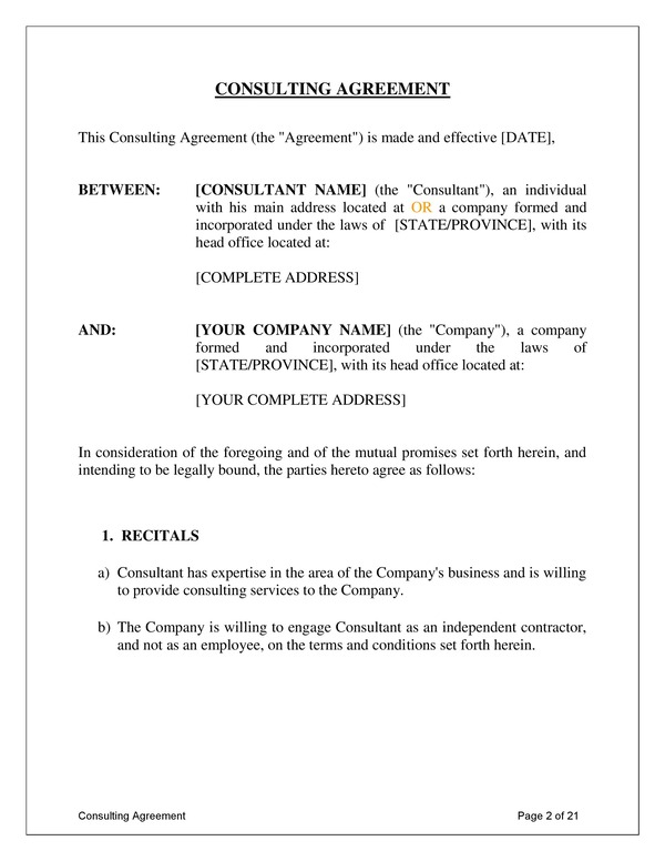 Consulting Agreement Download for Microsoft word and Google Docs