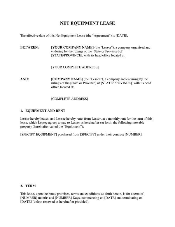 Net Equipment Lease Download Now for Microsoft Word and Google Docs